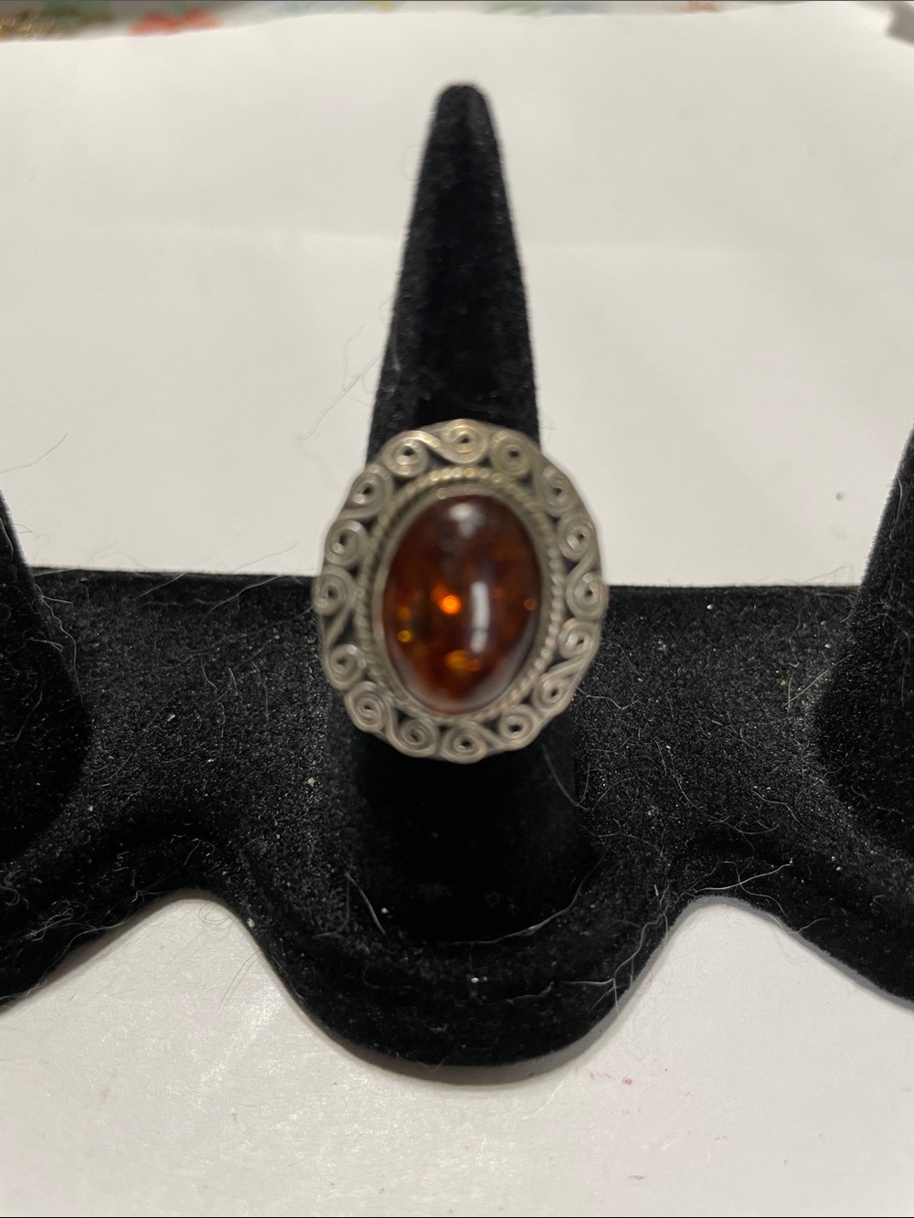 Ring-Silver Brown Amber Oval Ring